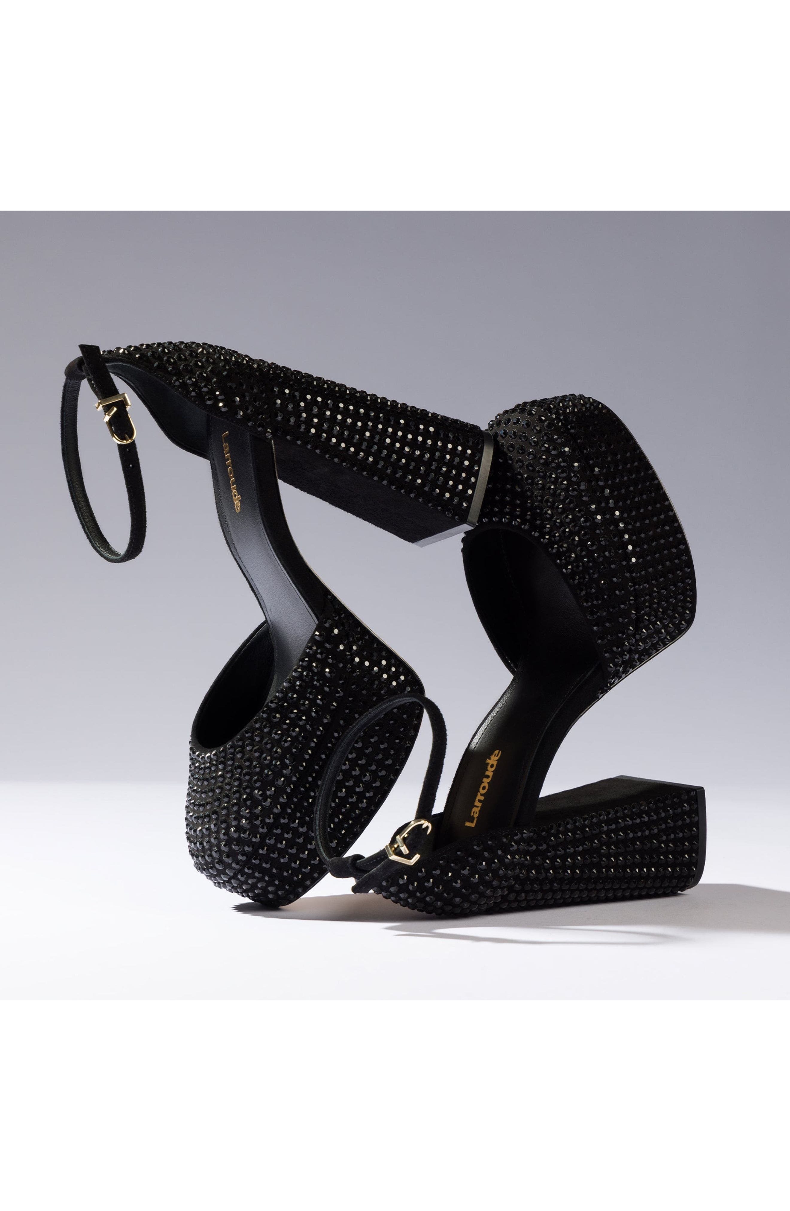Larroudé Ari Crystal Pump In Monochrome Black Suede, Alternate, color, Black Crystal