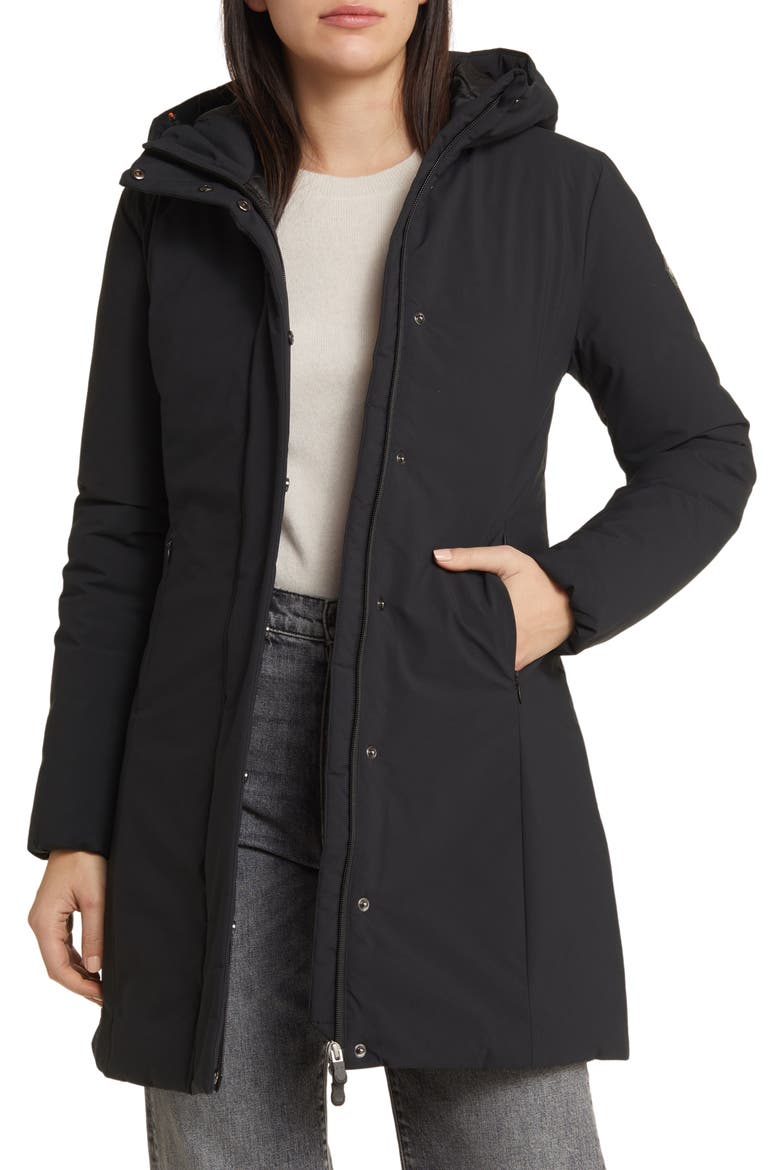 Leyla Hooded Water Repellent Insulated Recycled Polyester Coat, Alternate, color, BLACK