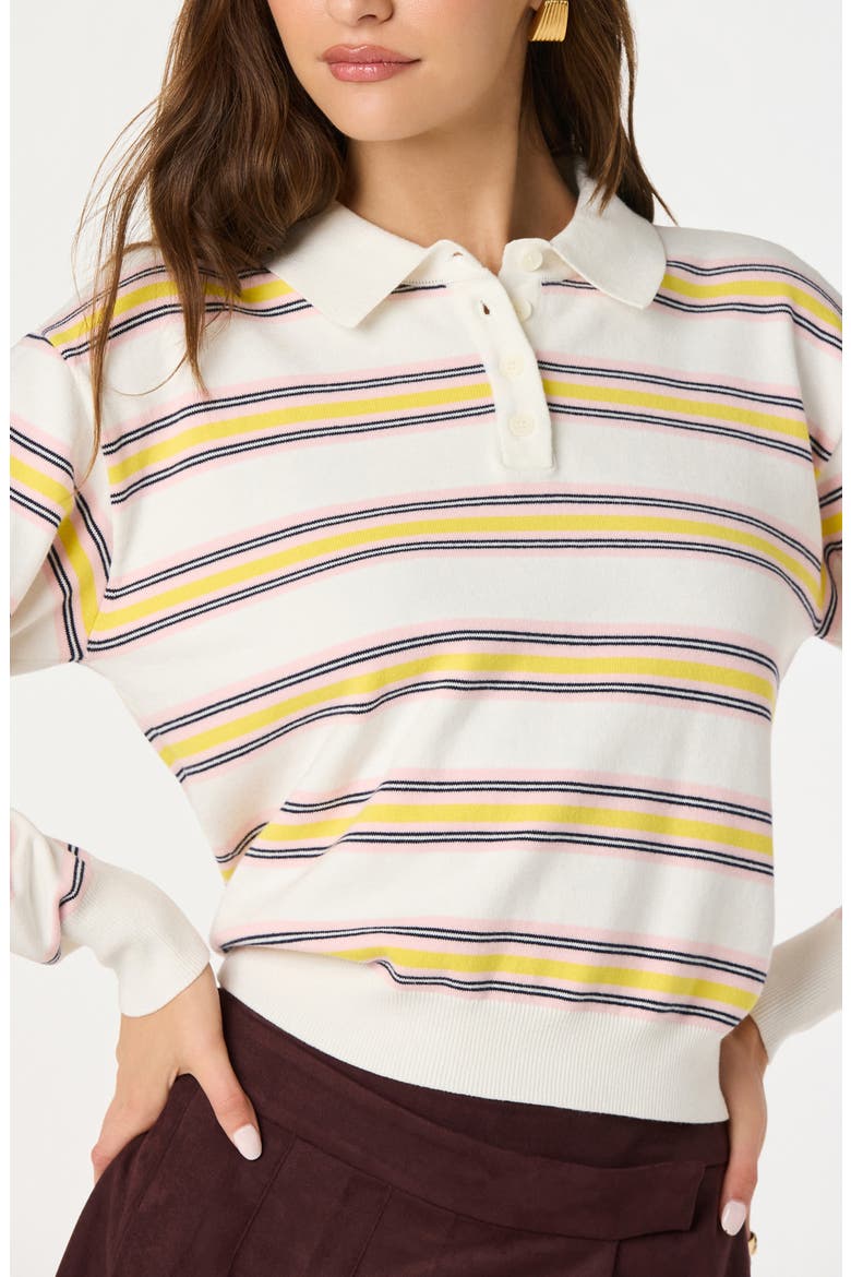 Stripe Long Sleeve Cotton Polo, Alternate, color, WHITE YELLOW STRIPE
