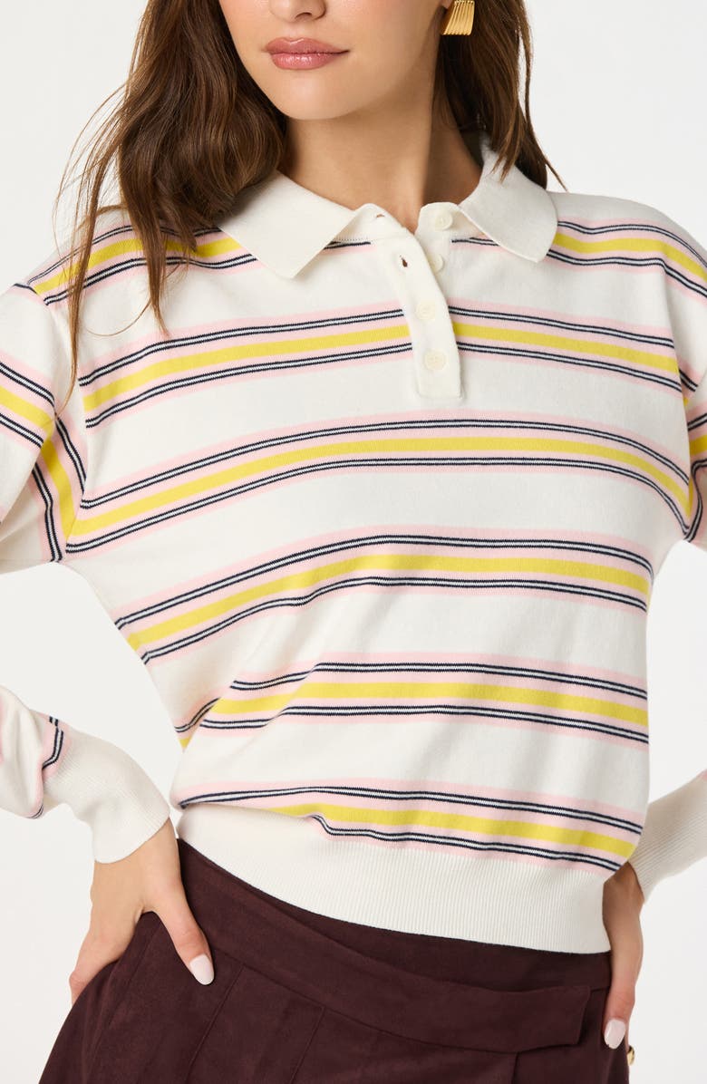 ASTR the Label Stripe Long Sleeve Cotton Polo, Alternate, color, White Yellow Stripe