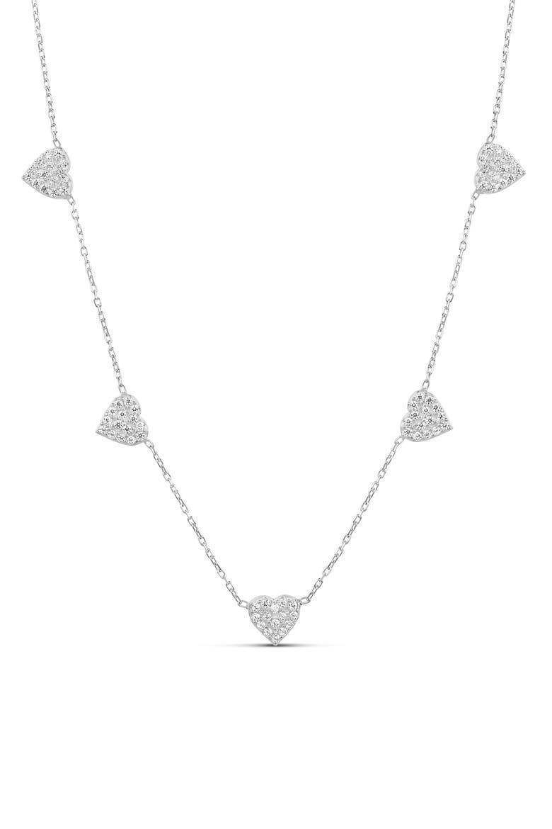Pavé Heart Station Necklace, Main, color, SILVER