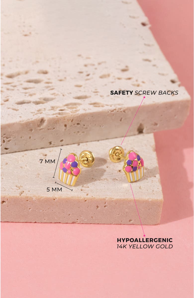 In Season Jewelry 14k Colorful Cupcake Earrings, Alternate, color, Pink