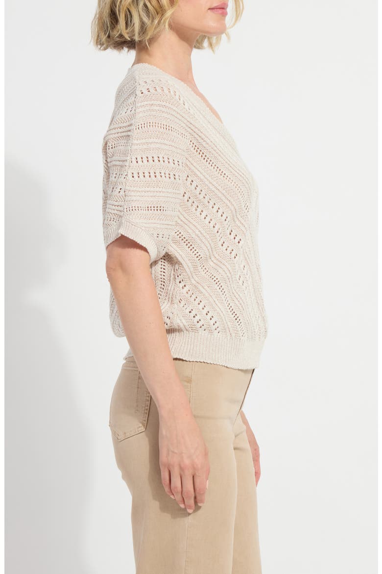 Francesca Pointelle Elbow Sleeve Linen & Cotton Sweater, Alternate, color, ECRU/ KHAKI