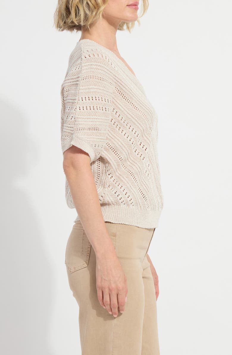 Lysse Francesca Pointelle Elbow Sleeve Linen & Cotton Sweater, Alternate, color, Ecru/ Khaki