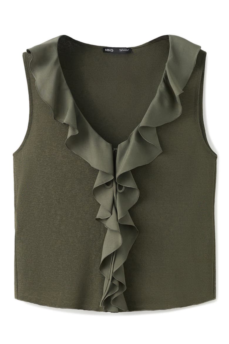 Ruffle Detail V-Neck Top, Main, color, KHAKI GREEN