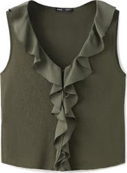 MANGO Ruffle Detail V-Neck Top