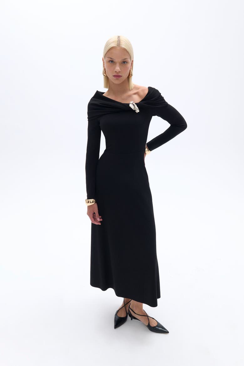 One-Shoulder Midi Dress, Main, color, Black