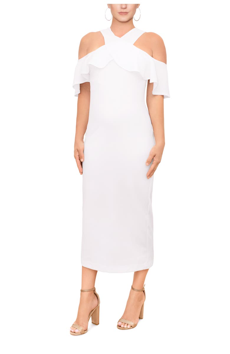 RACHEL Rachel Roy Jolie Off the Shoulder Ruffle Midi Dress, Main, color, Eggshell