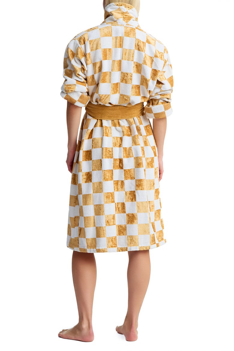 Checkerboard Gold White Bath Robe, Alternate, color, Gold & White