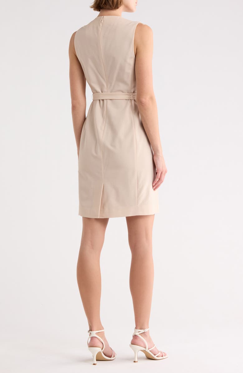 Theory Pleat Neck Virgin Wool Blend Dress, Alternate, color, Light Desert