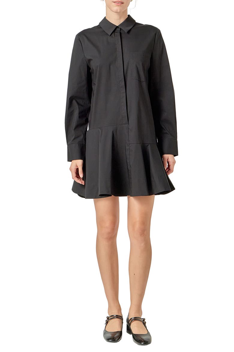 Long Sleeve Shirtdress, Main, color, BLACK