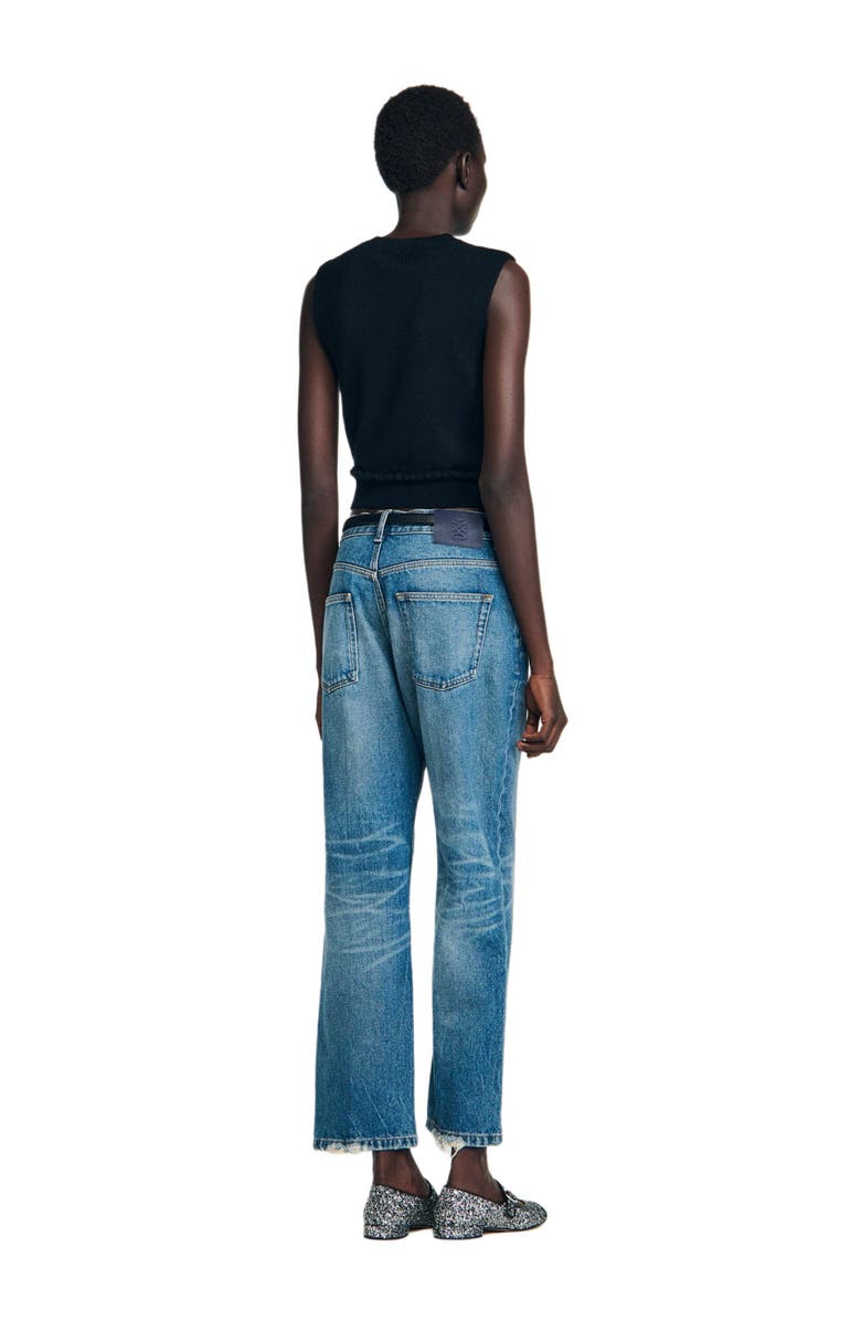 SANDRO Ruffled cropped sweater, Alternate, color, Black