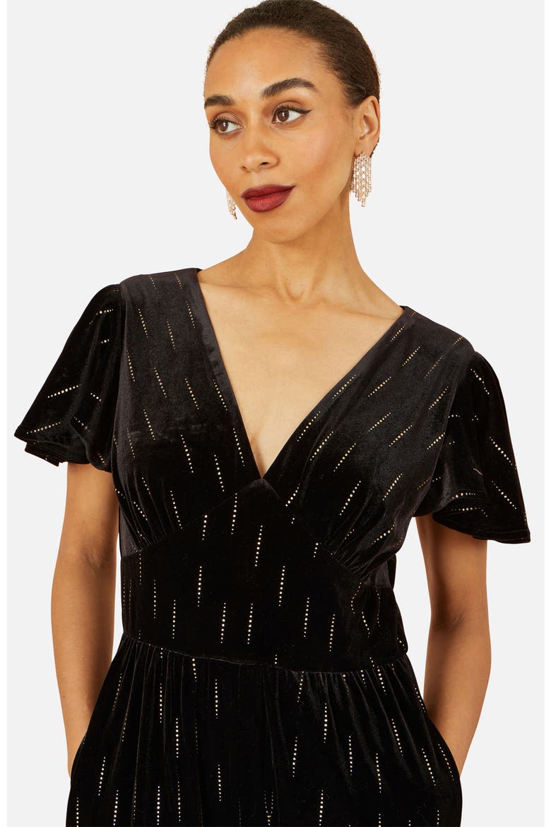Foil Print Velvet Jumpsuit, Alternate, color, Black