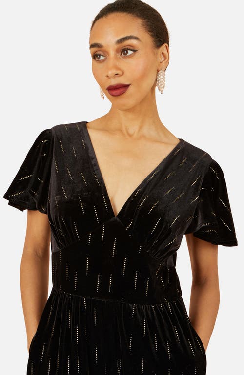 Yumi Foil Print Velvet Jumpsuit In Black