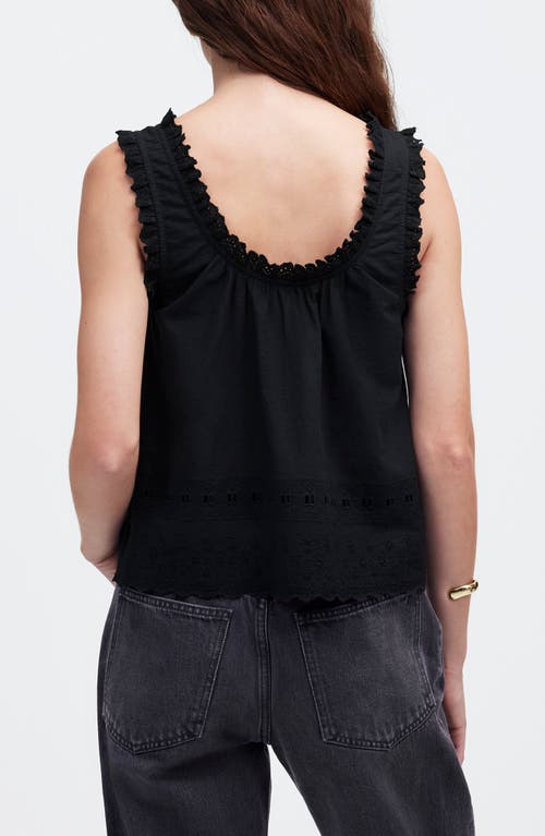 Shop Madewell Embroidered Ruffle Trim Sleeveless Top In Jet Black
