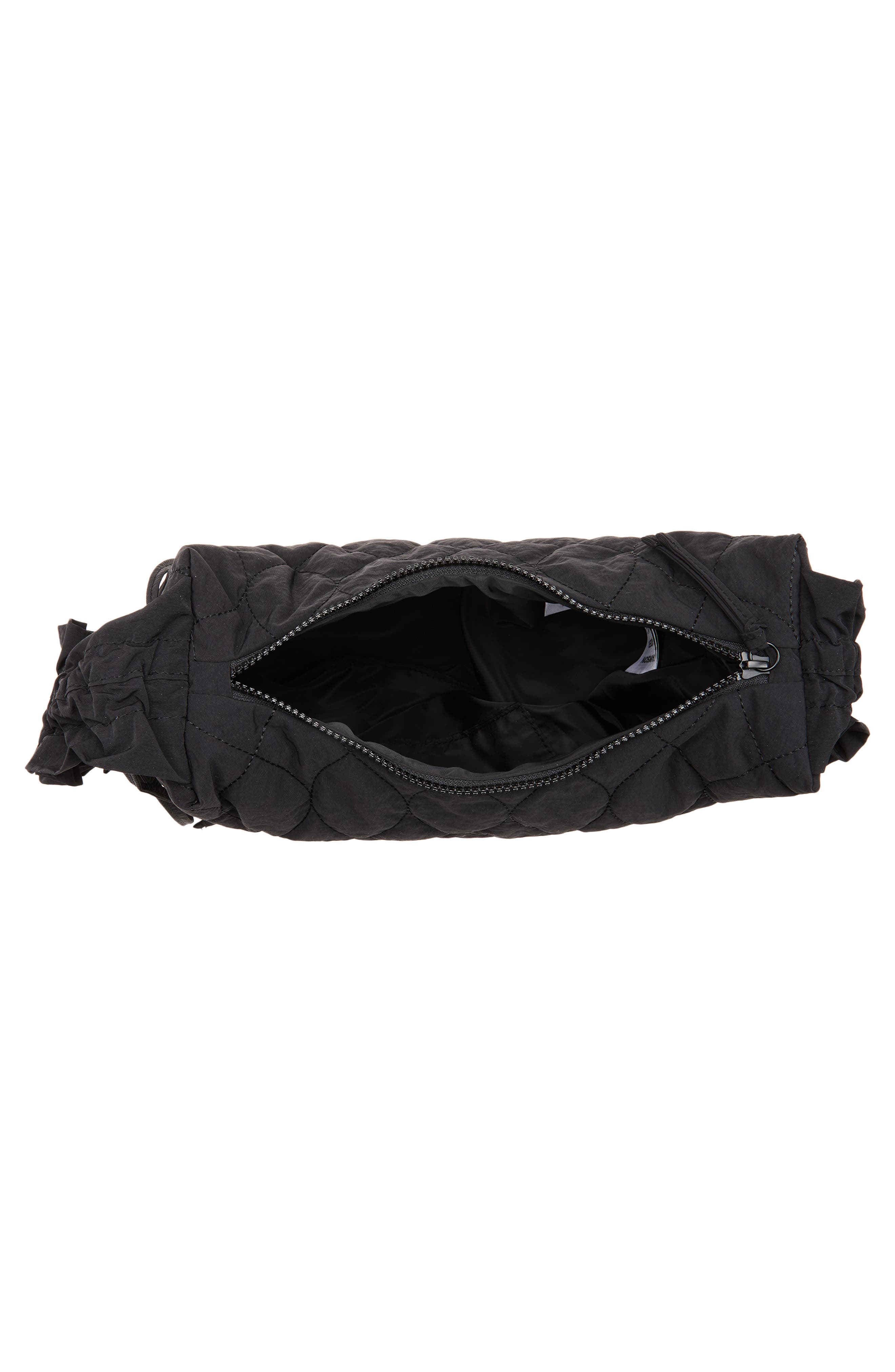 Embroidered Rose Ruched Kidney Bag, Alternate, color, BLACK