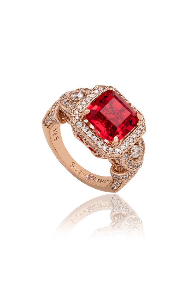 Pavé Cubic Zirconia Engagement Ring, Main, color, RED