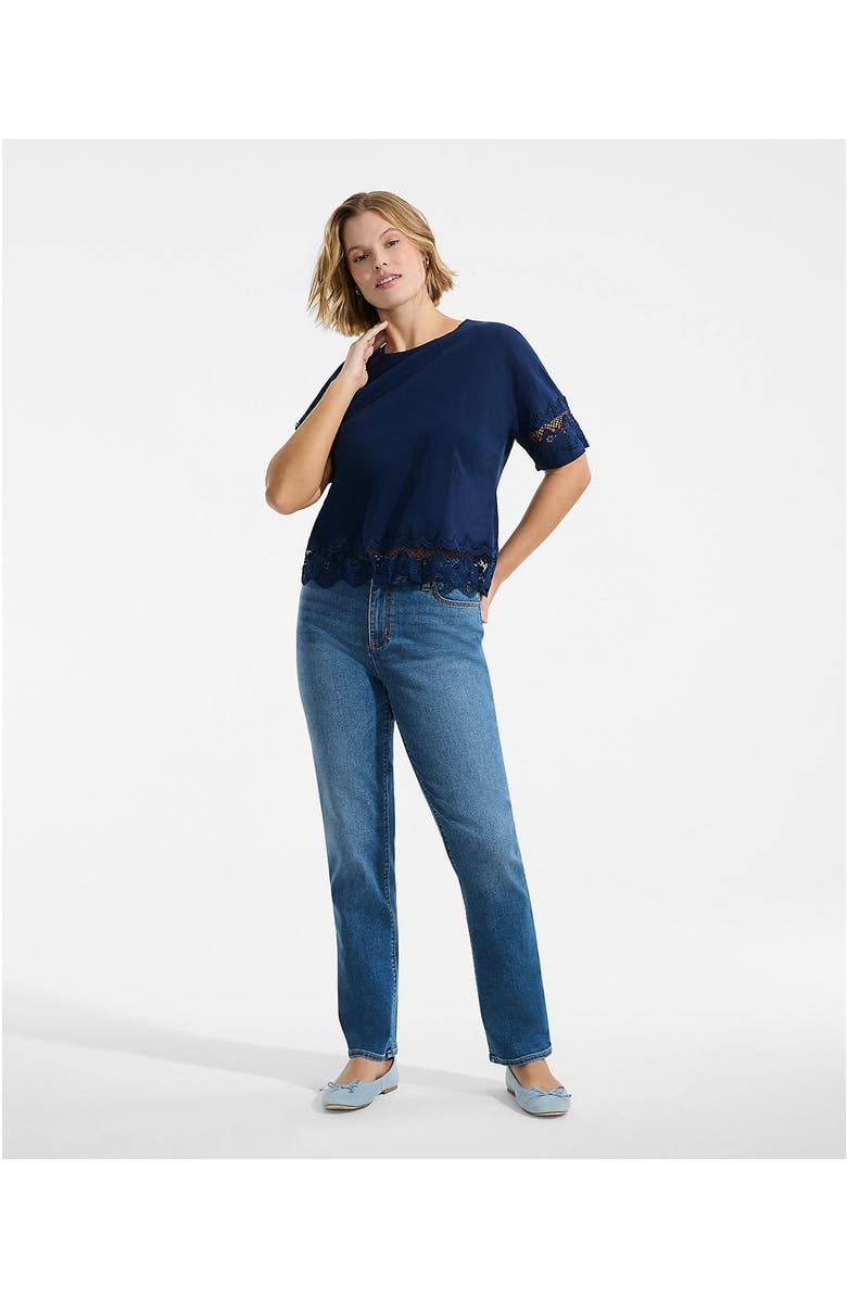 Lands' End Plus Size Short Sleeve Slub jersey Eyelet T-Shirt, Alternate, color, Deep Sea Navy