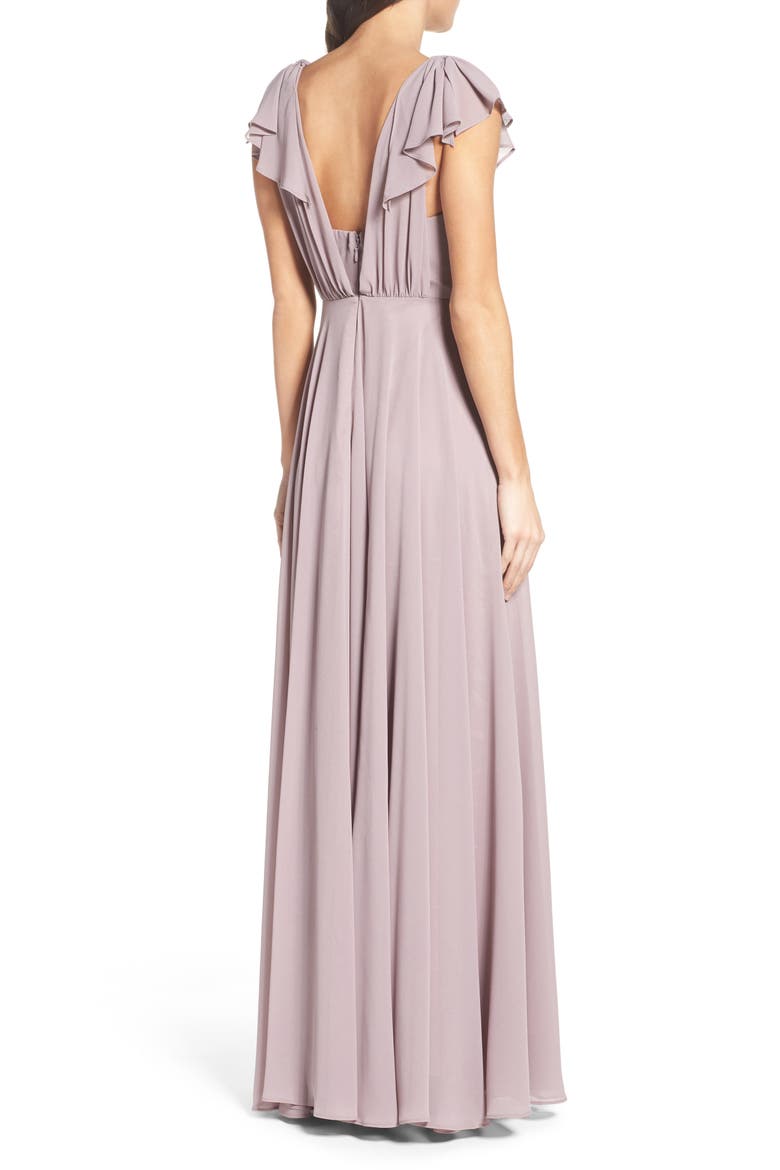 Flutter Sleeve Chiffon Gown, Alternate, color, GREY