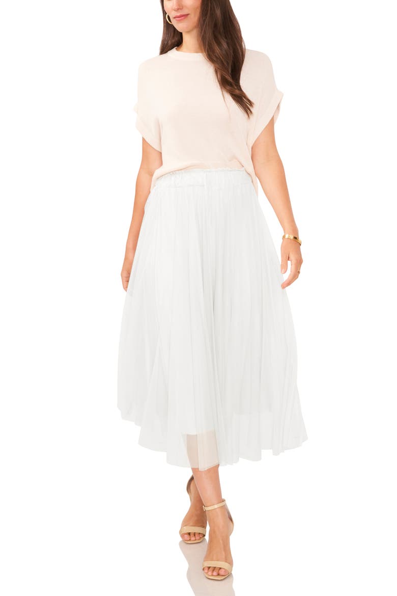 Pleated Mesh Midi Skirt, Alternate, color, NEW IVORY