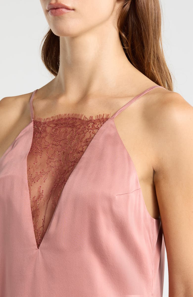 Lunya Lace Plunge Washable Silk Chemise, Alternate, color, Brambled Blush/ Mulled Maple