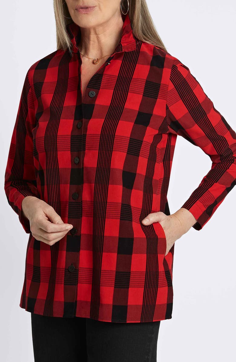 Foxcroft Carolina Buffalo Check Non-Iron Corduroy Button-Up Shirt, Alternate, color, Red/ Black