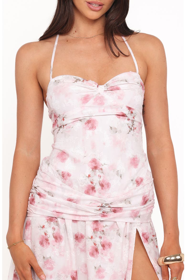 Lelia Floral Pritn Ruched Halter Maxi Dress, Alternate, color, PINK FLORAL