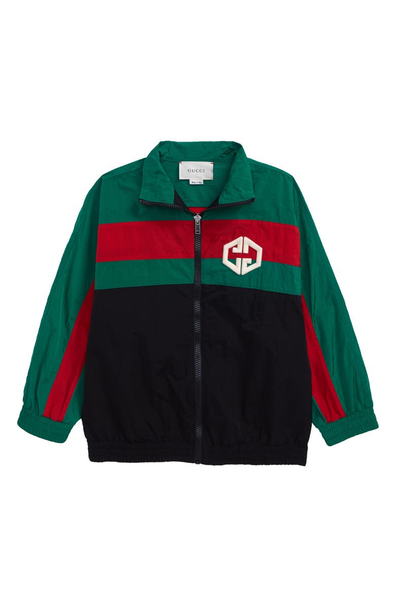 Gucci Web Stripe Embroidered Logo Windbreaker, Main, color, 