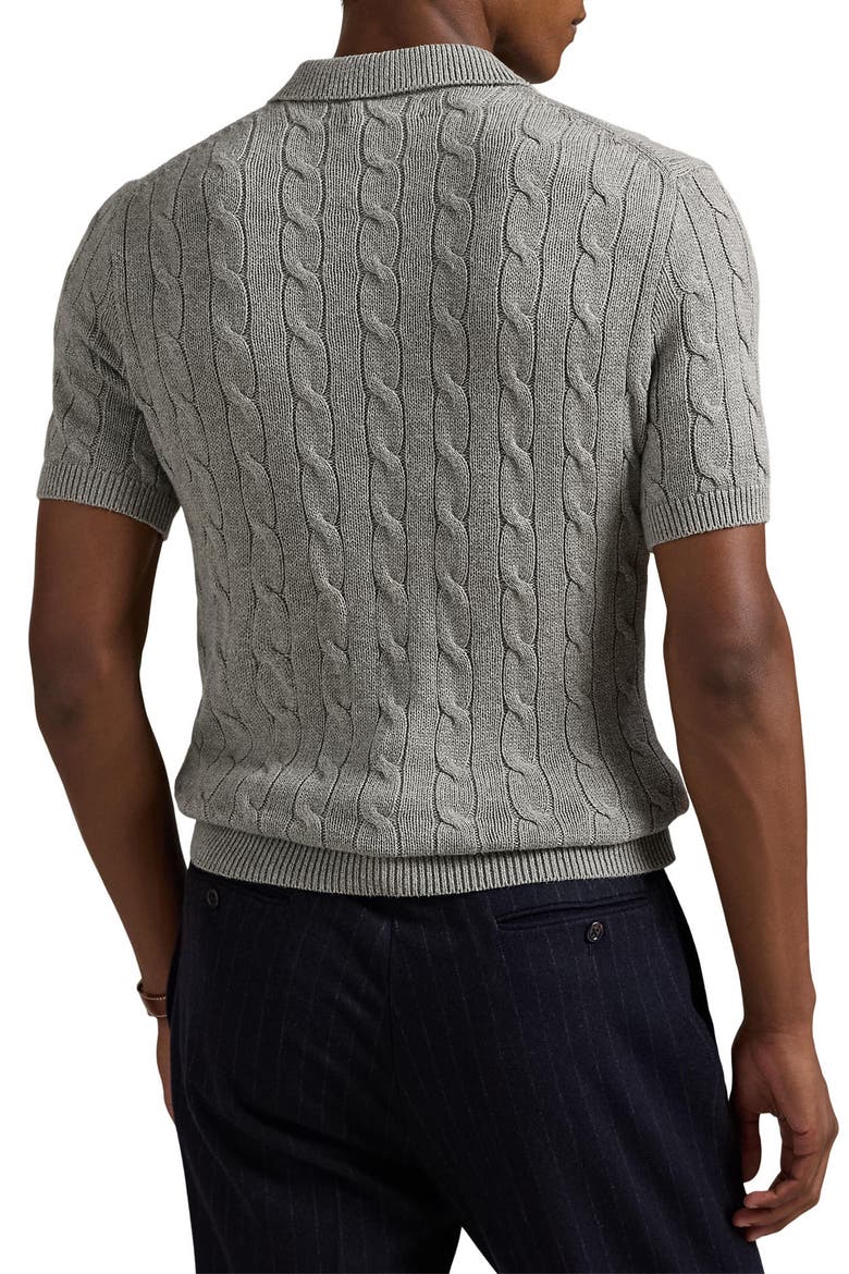 Roving Cotton Cable Knit Polo Sweater, Alternate, color, FAWN GREY HEATHER