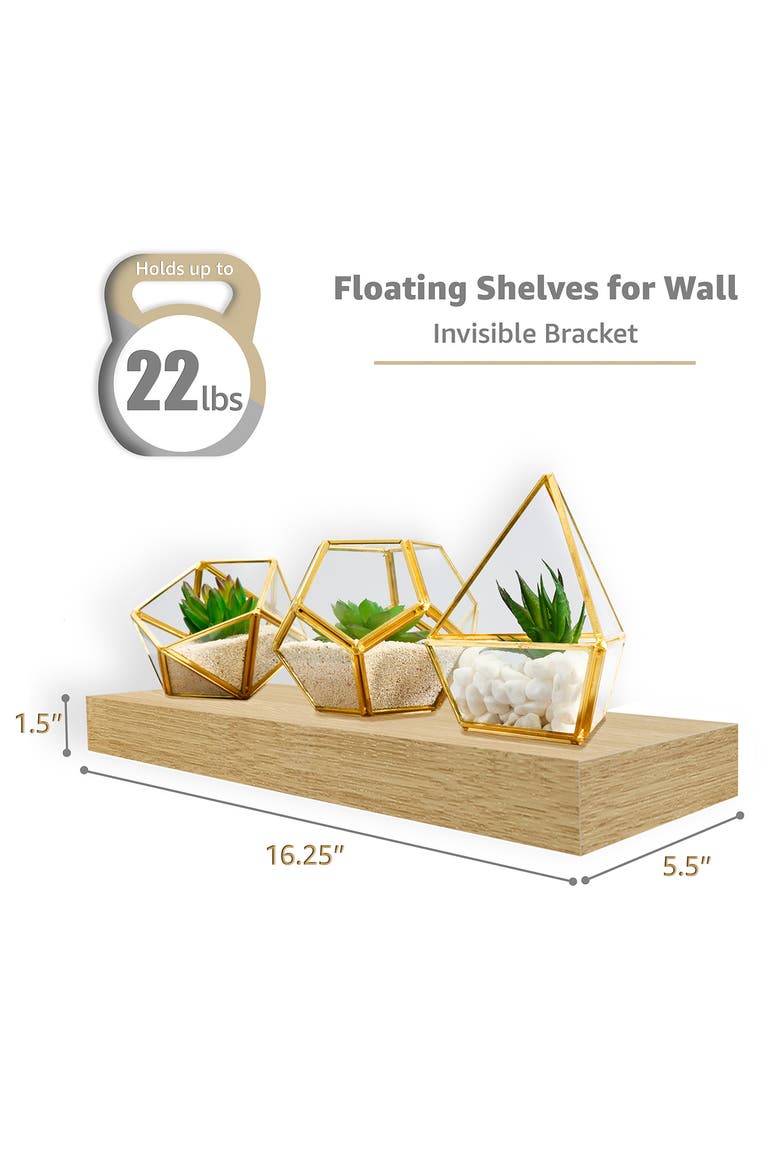 Set of 2 16-Inch Rectangular Floating Shelves, Main, color, MAPLE