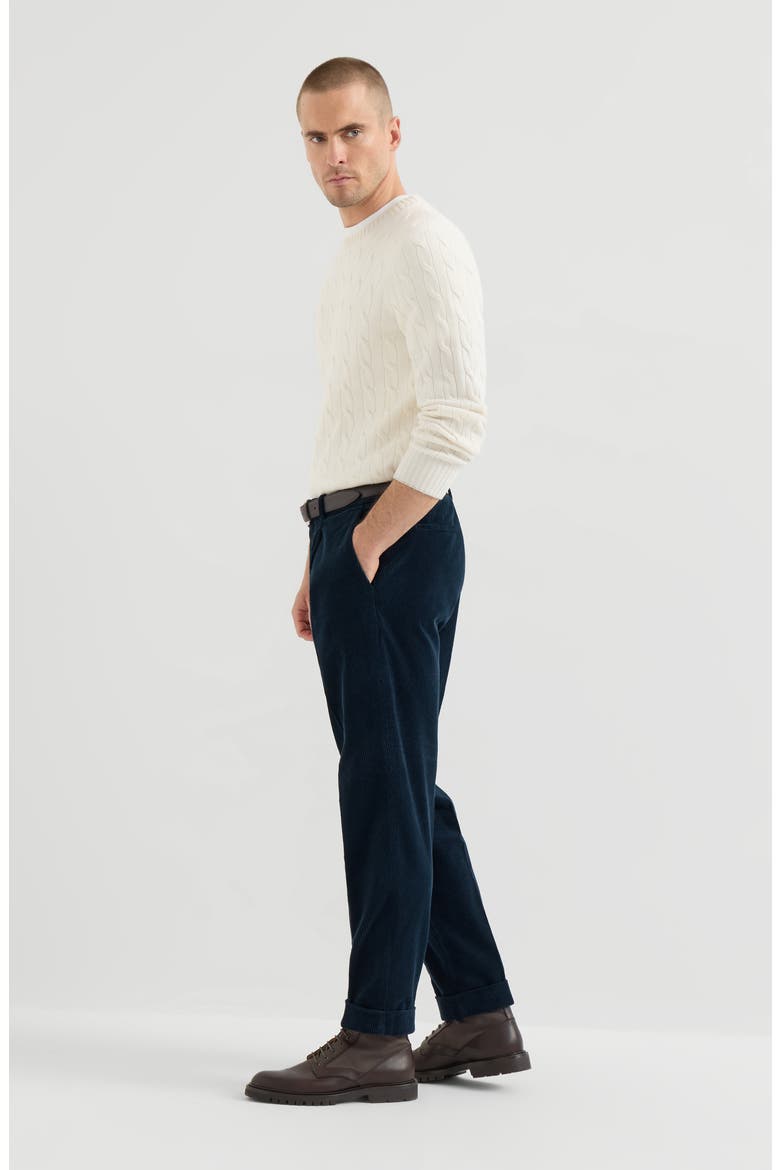 Garment-dyed trousers in cotton corduroy with pleat, Alternate, color, Navy Blue