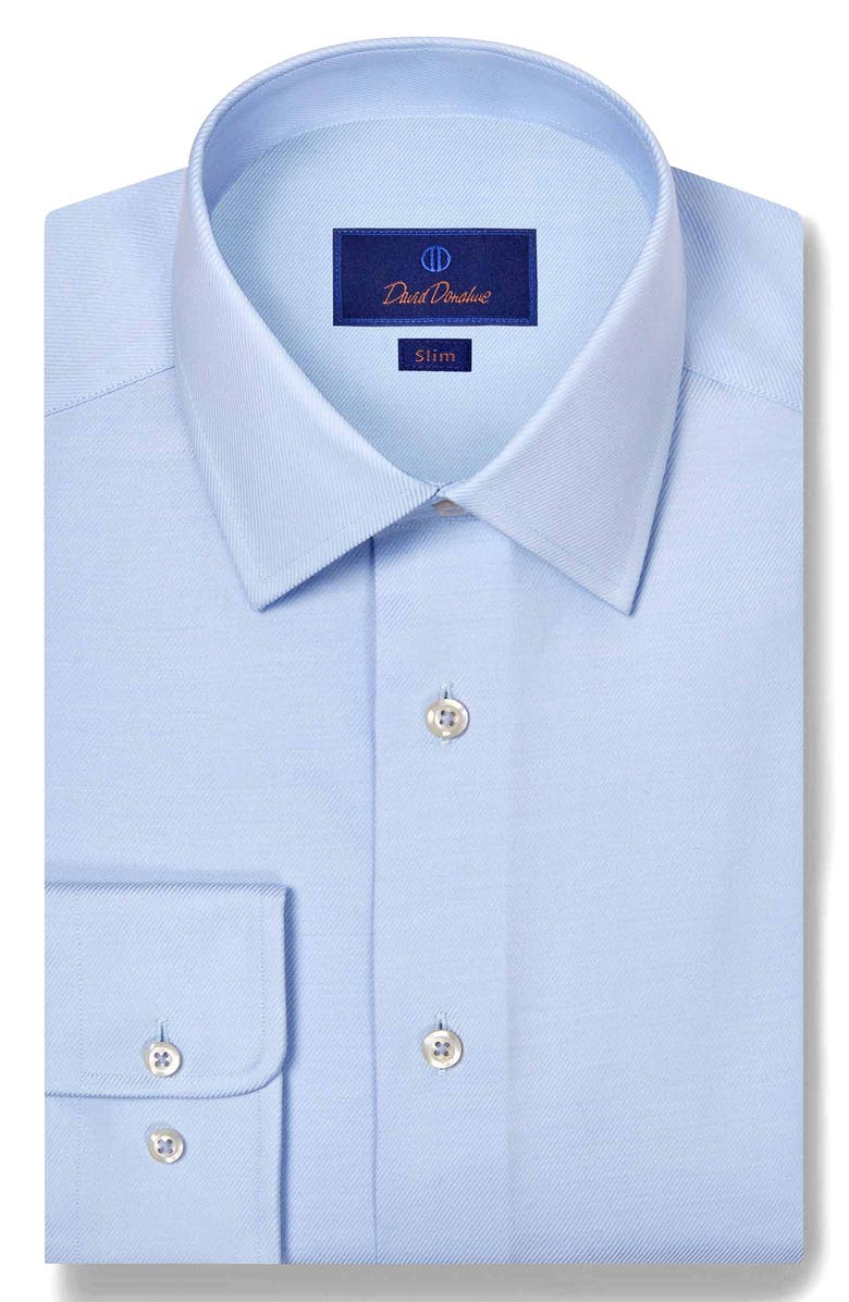 David Donahue Slim Fit Stretch Cotton Twill Dress Shirt, Main, color, Sky