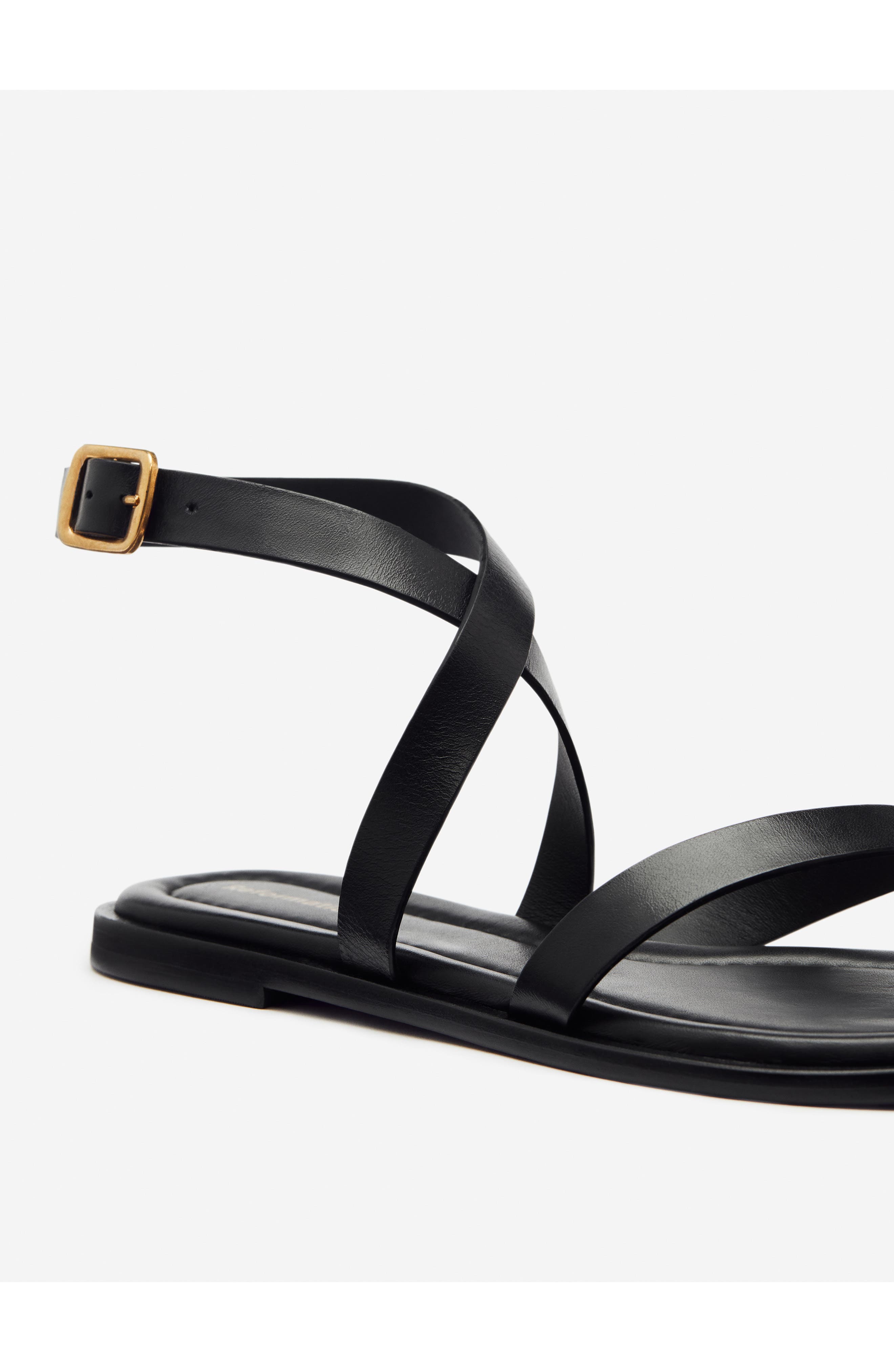 Reformation Jane Flat Sandal, Alternate, color, Black Leather