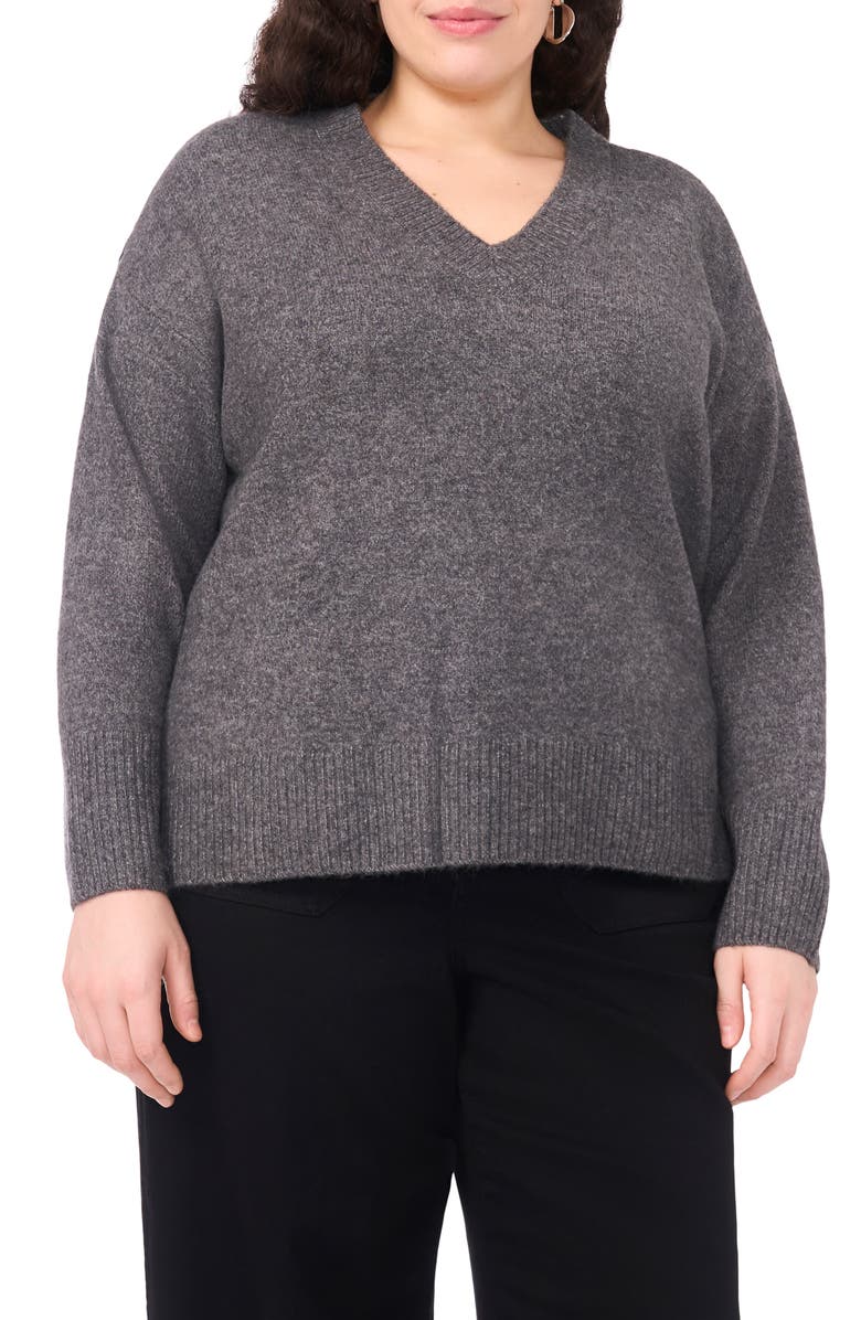 Vince Camuto Colorblock V-Neck Sweater, Main, color, Med Heather Grey