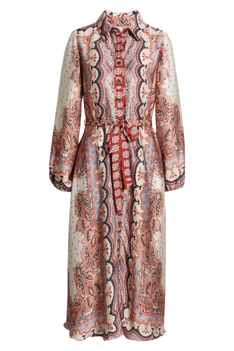 Mixed Paisley Long Sleeve Midi Shirtdress, Alternate, color, RUST MULTI