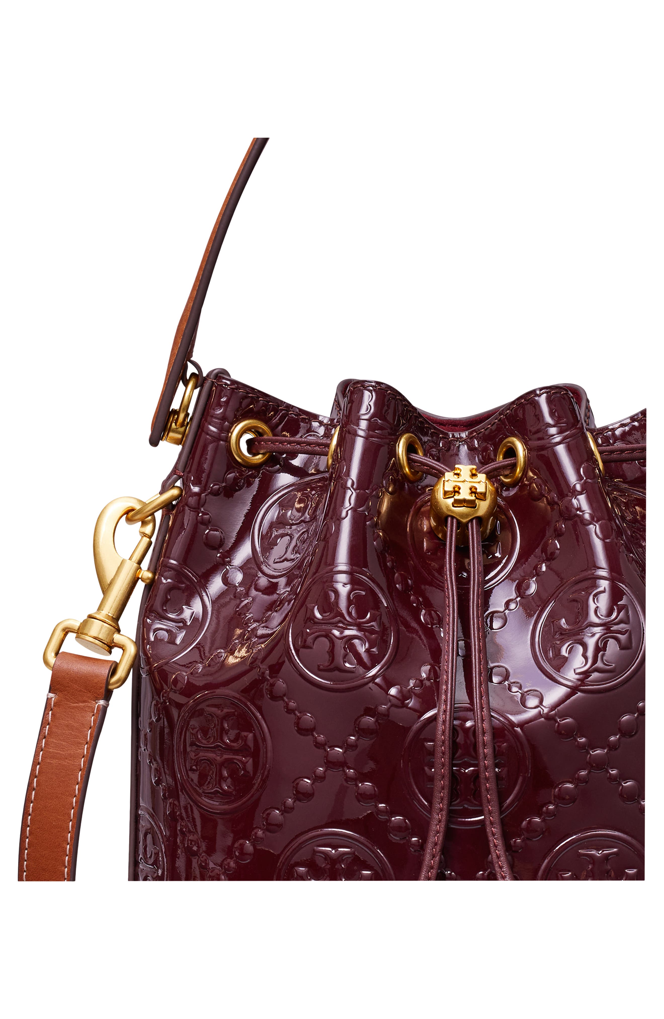 Tory Burch T Monogram Patent Leather Bucket Bag, Alternate, color, 