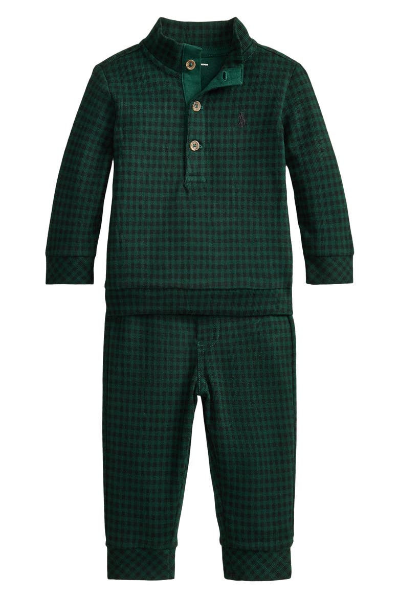 Kids' Plaid Estate-Rib Cotton Pullover & Pants Set, Main, color, MICRO HOLIDAY CHECK