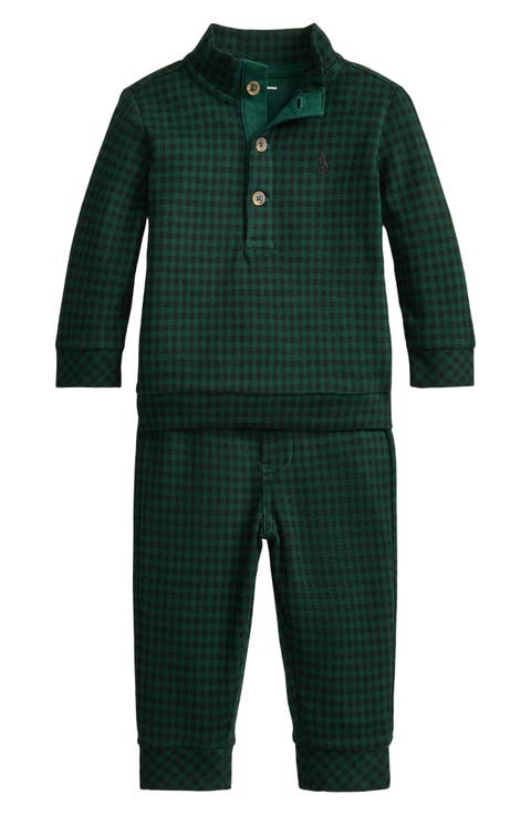 Kids' Plaid Estate-Rib Cotton Pullover & Pants Set