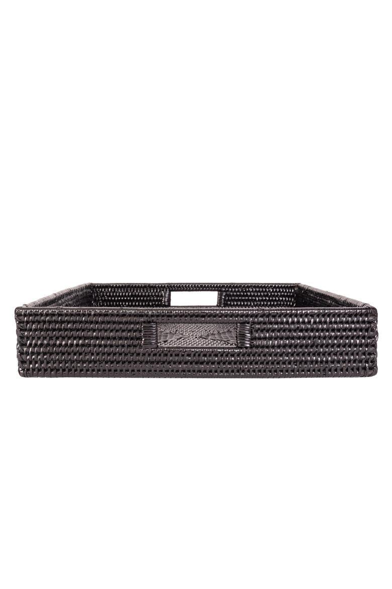 Square Rattan Ottoman Tray with Cutout Handles, Alternate, color, Tudor Black