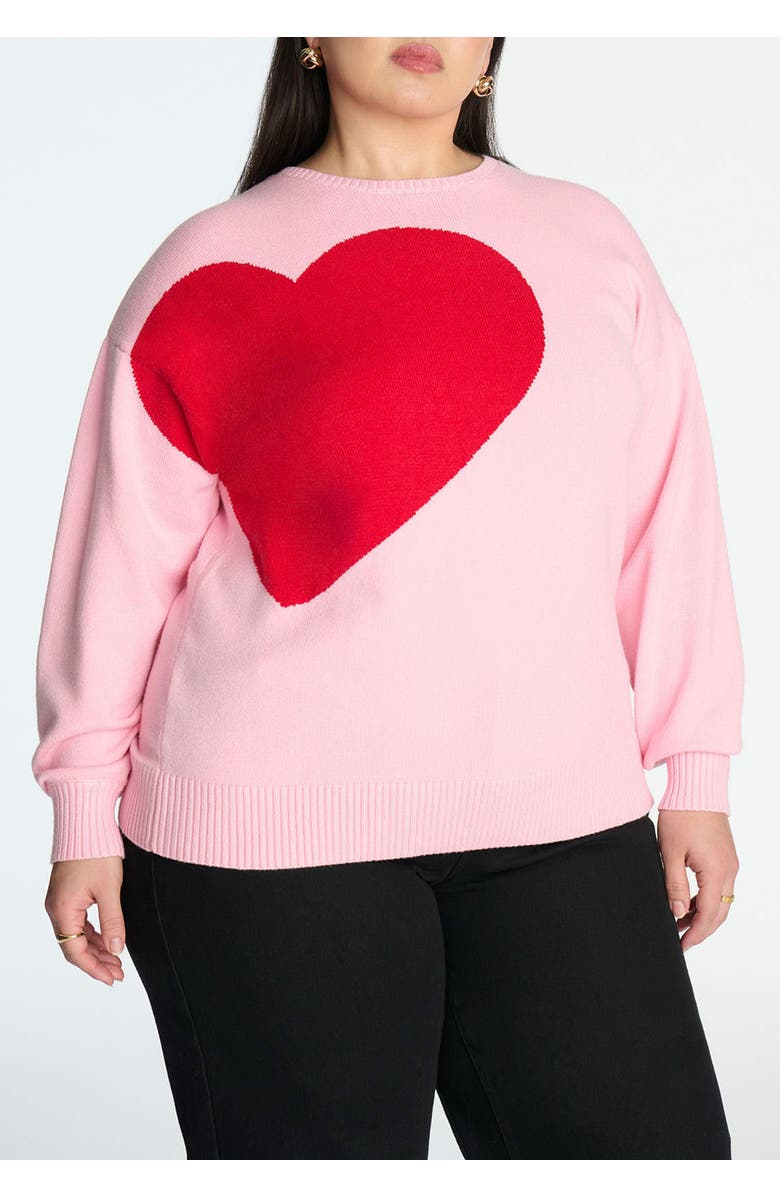 ELOQUII Big Heart Sweater, Main, color, Pink And Red