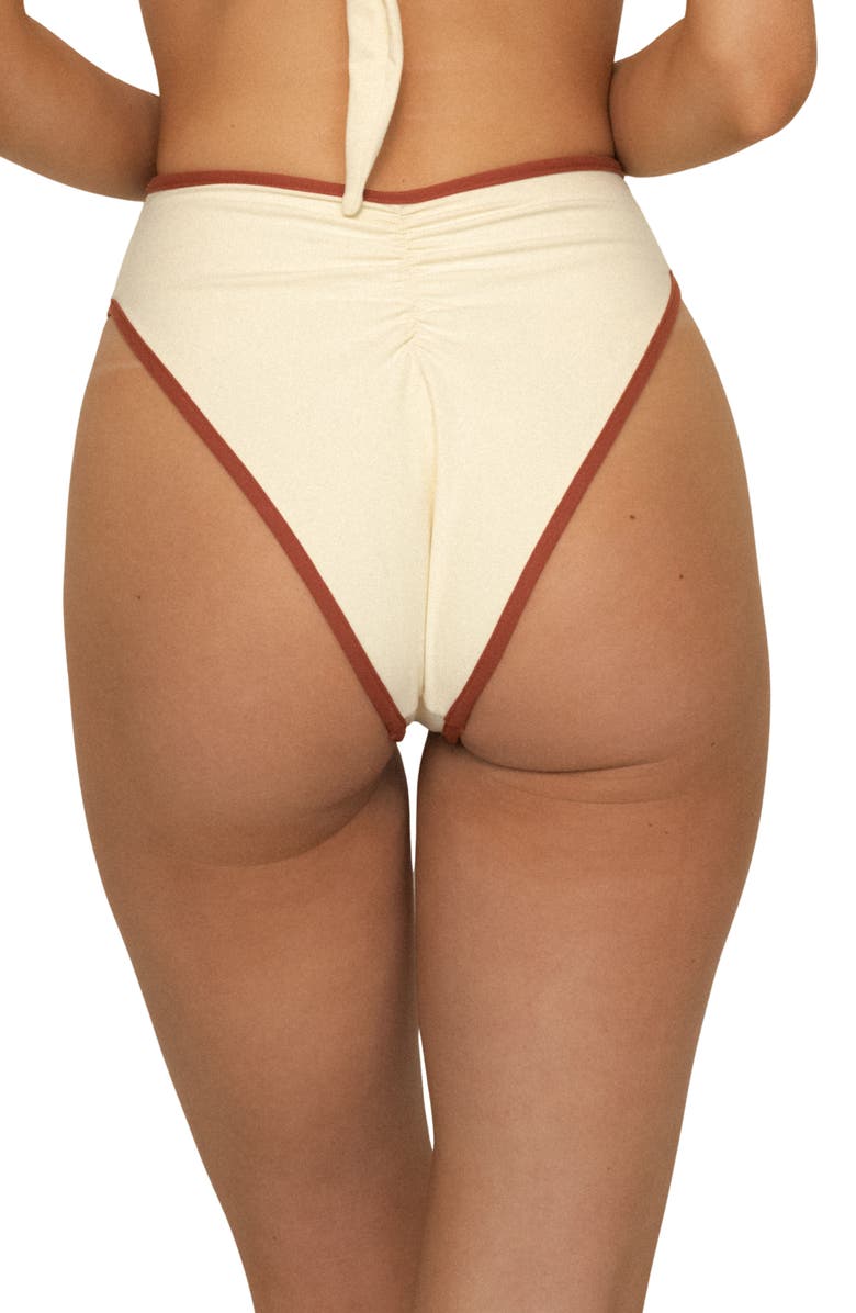 MONTCE Paula Contrast Binding High Waist Bikini Bottoms, Alternate, color, Oat Terracotta