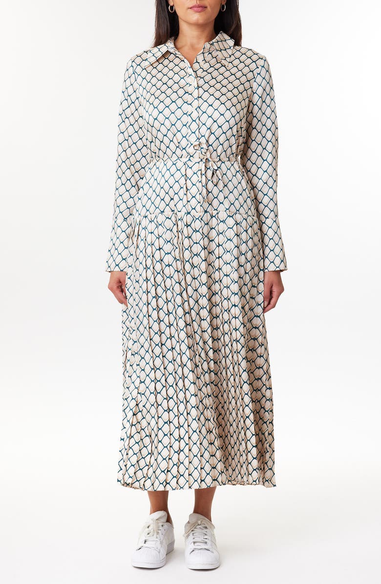 Scotch & Soda Print Pleated Long Sleeve Shirtdress, Main, color,