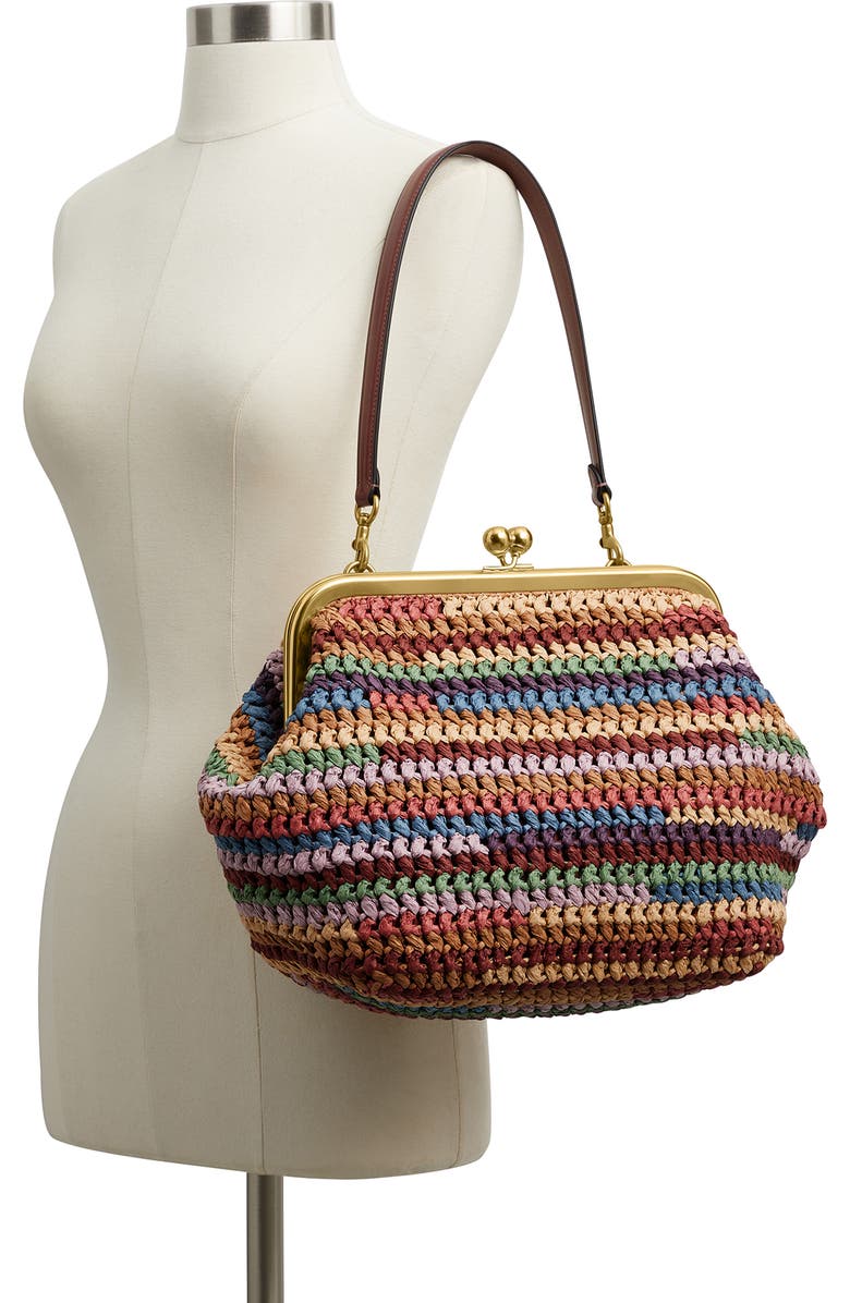 COACH Kiss Lock Frame Large Weave Straw Clutch, Alternate, color, Multicolored