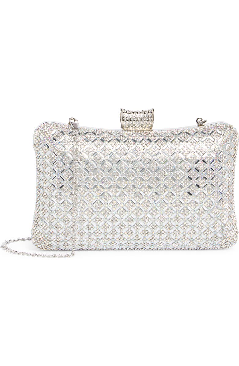 ALESSIA BIANCHI Rhinestone Embellished Metallic Clutch, Main, color, Platinum