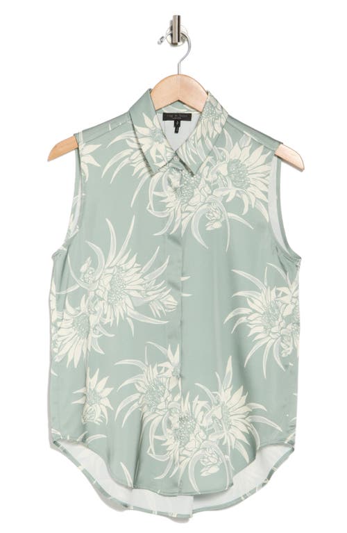 Rag & Bone Darla Floral Sleeveless Satin Button-up Shirt In Moss Multi