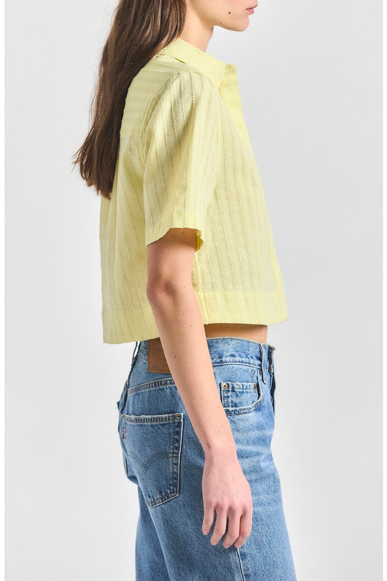 Lira Stripe Short Sleeve Crop Button-Up Shirt, Alternate, color, BUTTER YELLOW