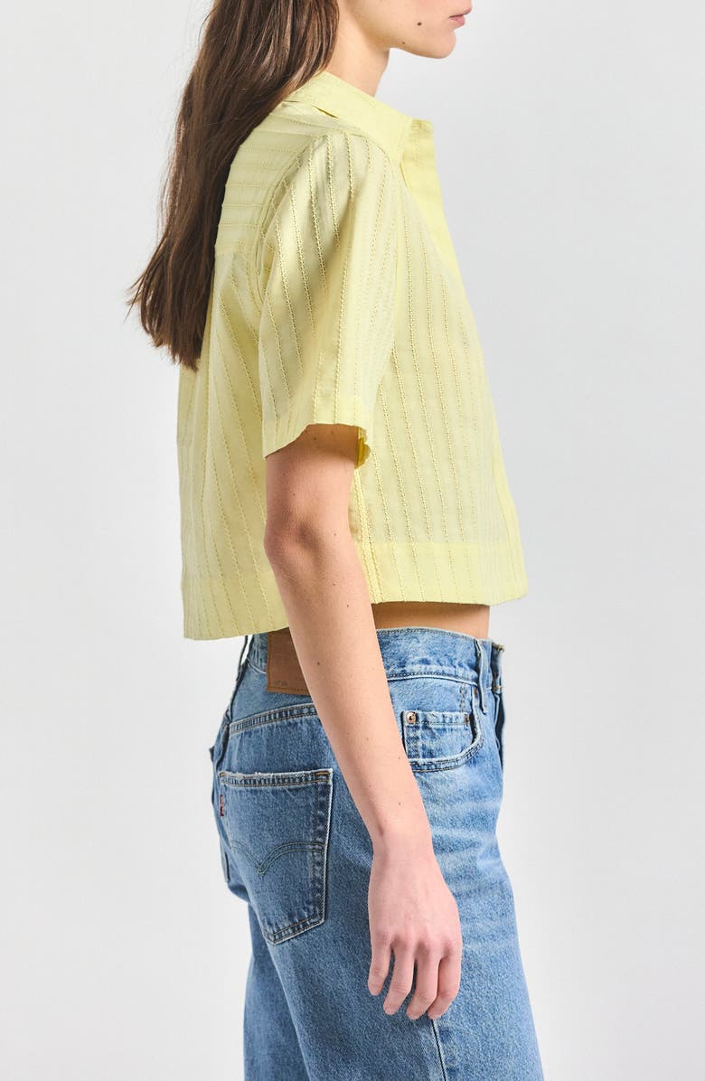 Derek Lam Lira Stripe Short Sleeve Crop Button-Up Shirt, Alternate, color, Butter Yellow
