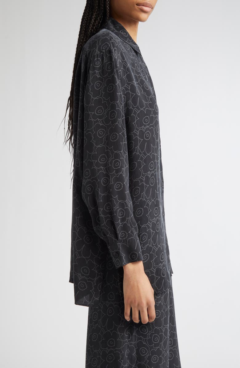 Marimekko Runsas Piirto Unikko Cupro Button-Up Shirt, Alternate, color, Black, Dark Grey