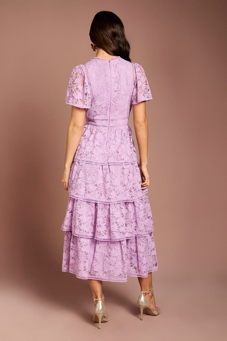 Tiered Lace Flutter Sleeve Midi Dress, Alternate, color, Lilac