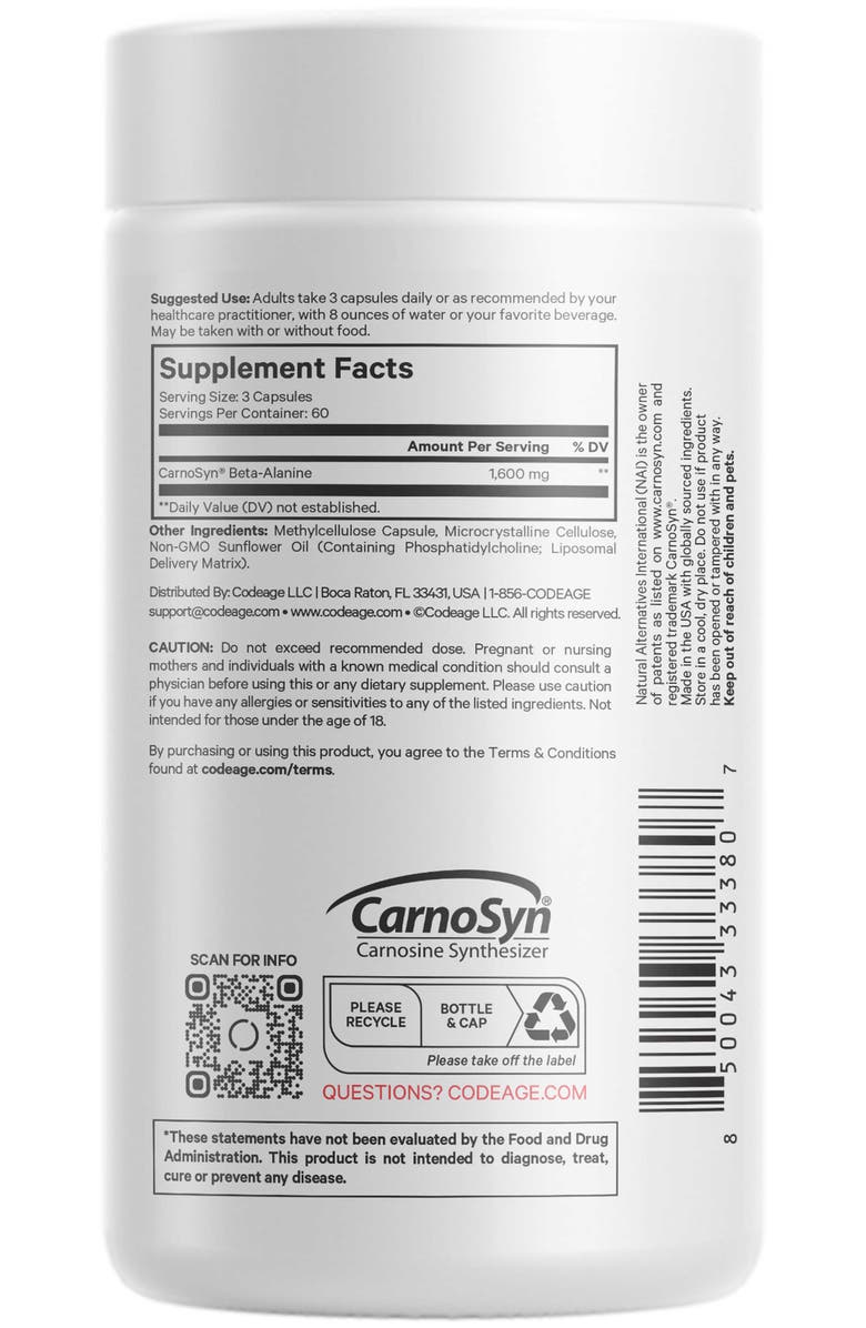 Codeage Liposomal Beta-Alanine Amino Acid Supplement, Alternate, color, White